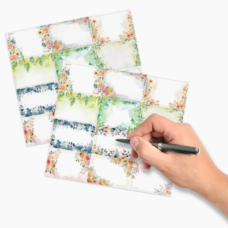 Food Storage Labels - 120 etiquetas florales en blanco, con